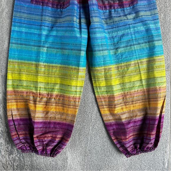 EUC High Waisted Colorful Cotton Ombre Stripe Boho Hippie Granola Girl Pants XS - Picture 4 of 12